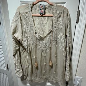 Johnny Was Long Sleeve Embroidered Top LARGE